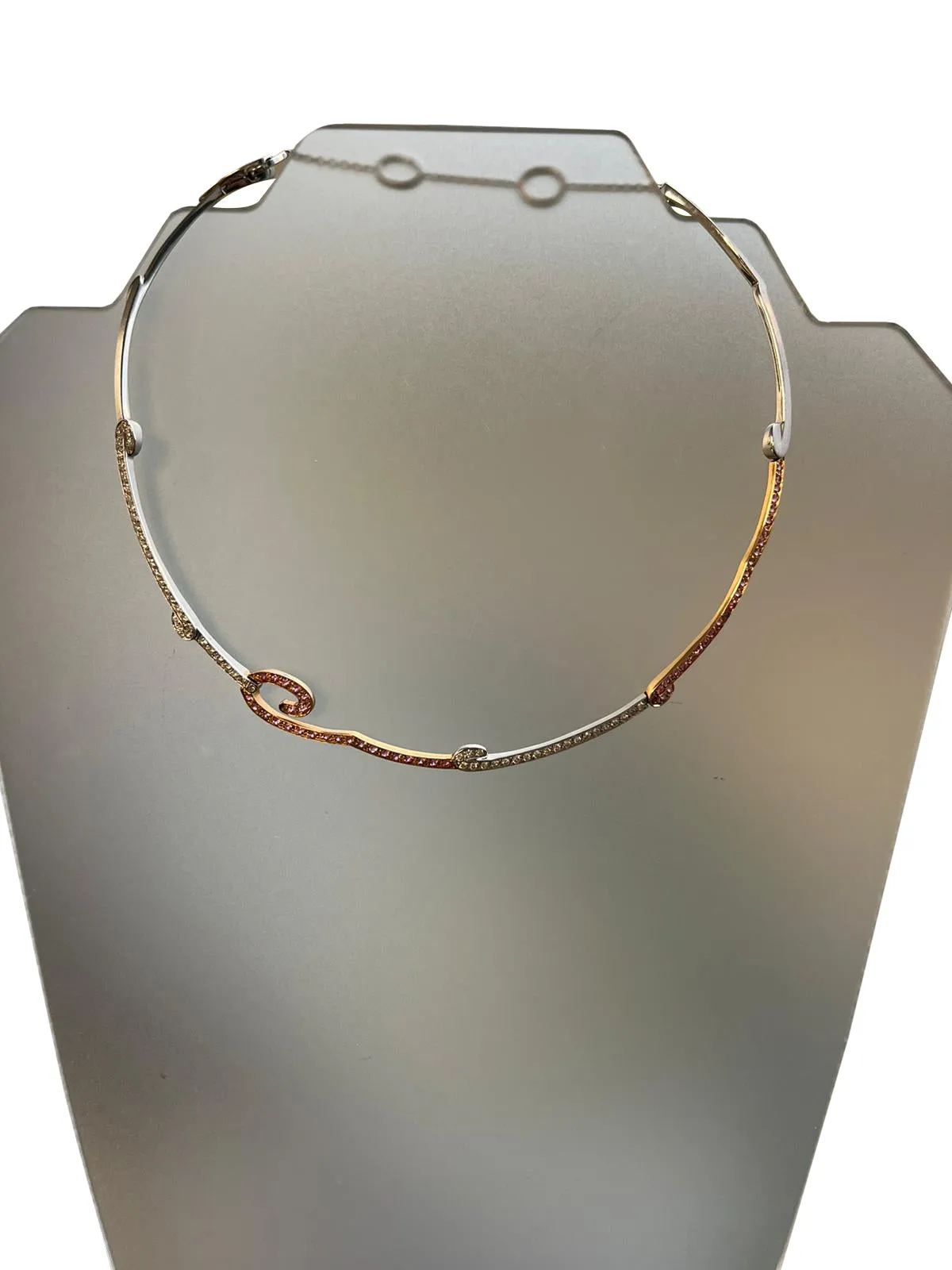 2.15ct Natural Diamonds Pink Sapphire 18k White and Rose gold Italian Necklace