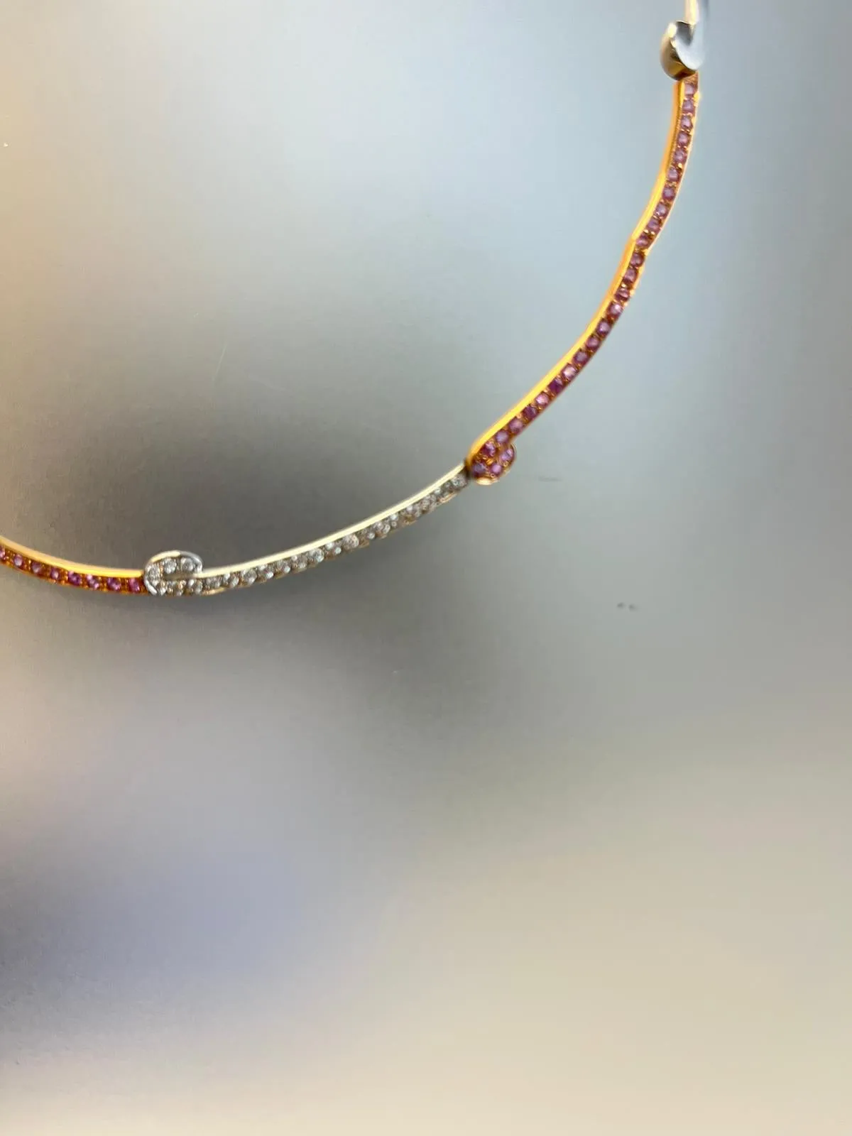2.15ct Natural Diamonds Pink Sapphire 18k White and Rose gold Italian Necklace