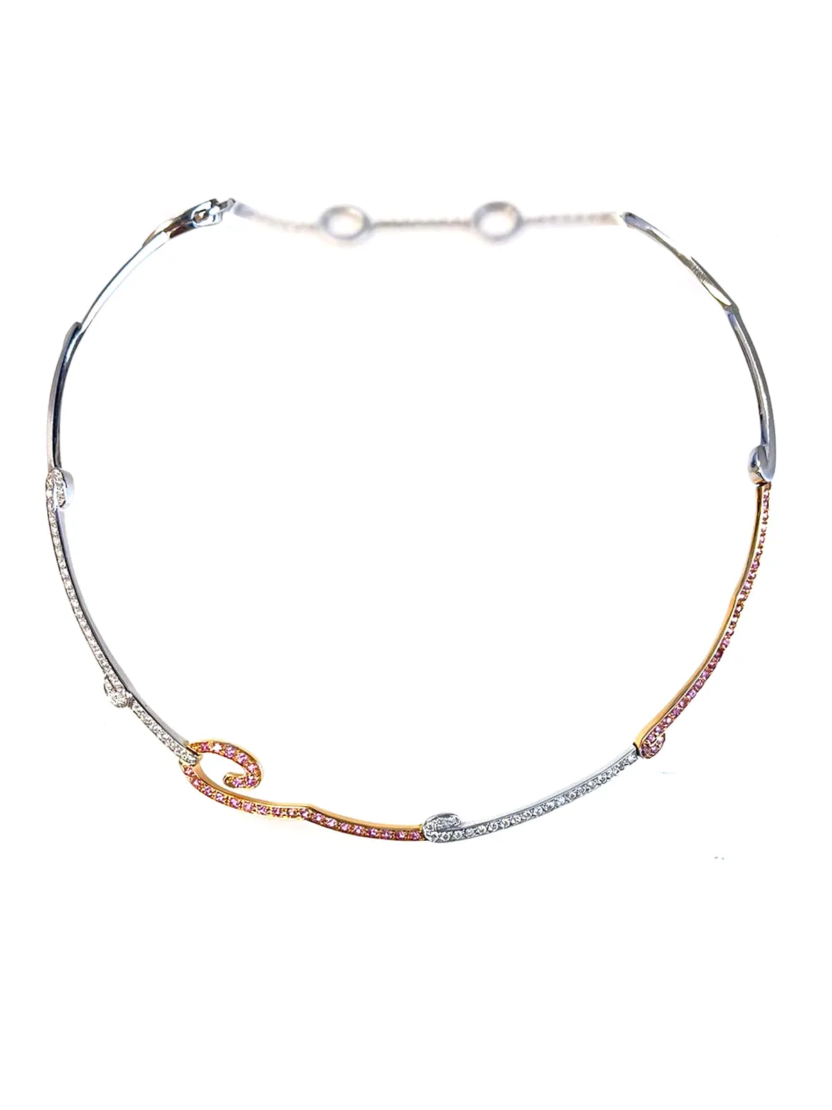 2.15ct Natural Diamonds Pink Sapphire 18k White and Rose gold Italian Necklace