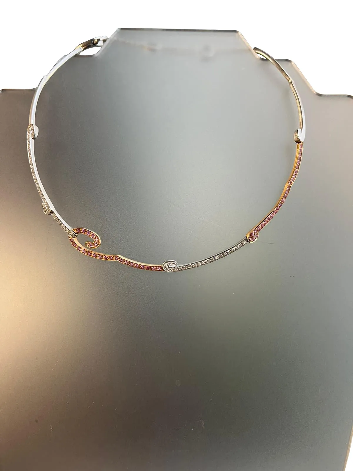 2.15ct Natural Diamonds Pink Sapphire 18k White and Rose gold Italian Necklace