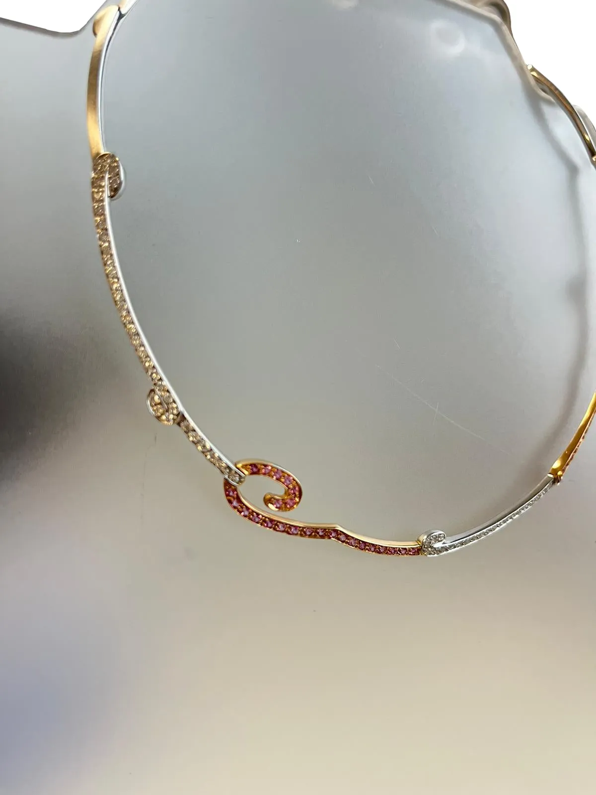 2.15ct Natural Diamonds Pink Sapphire 18k White and Rose gold Italian Necklace