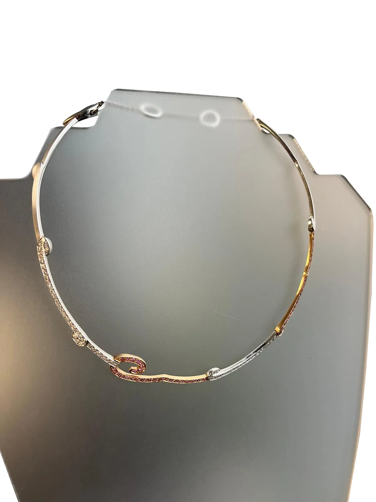 2.15ct Natural Diamonds Pink Sapphire 18k White and Rose gold Italian Necklace