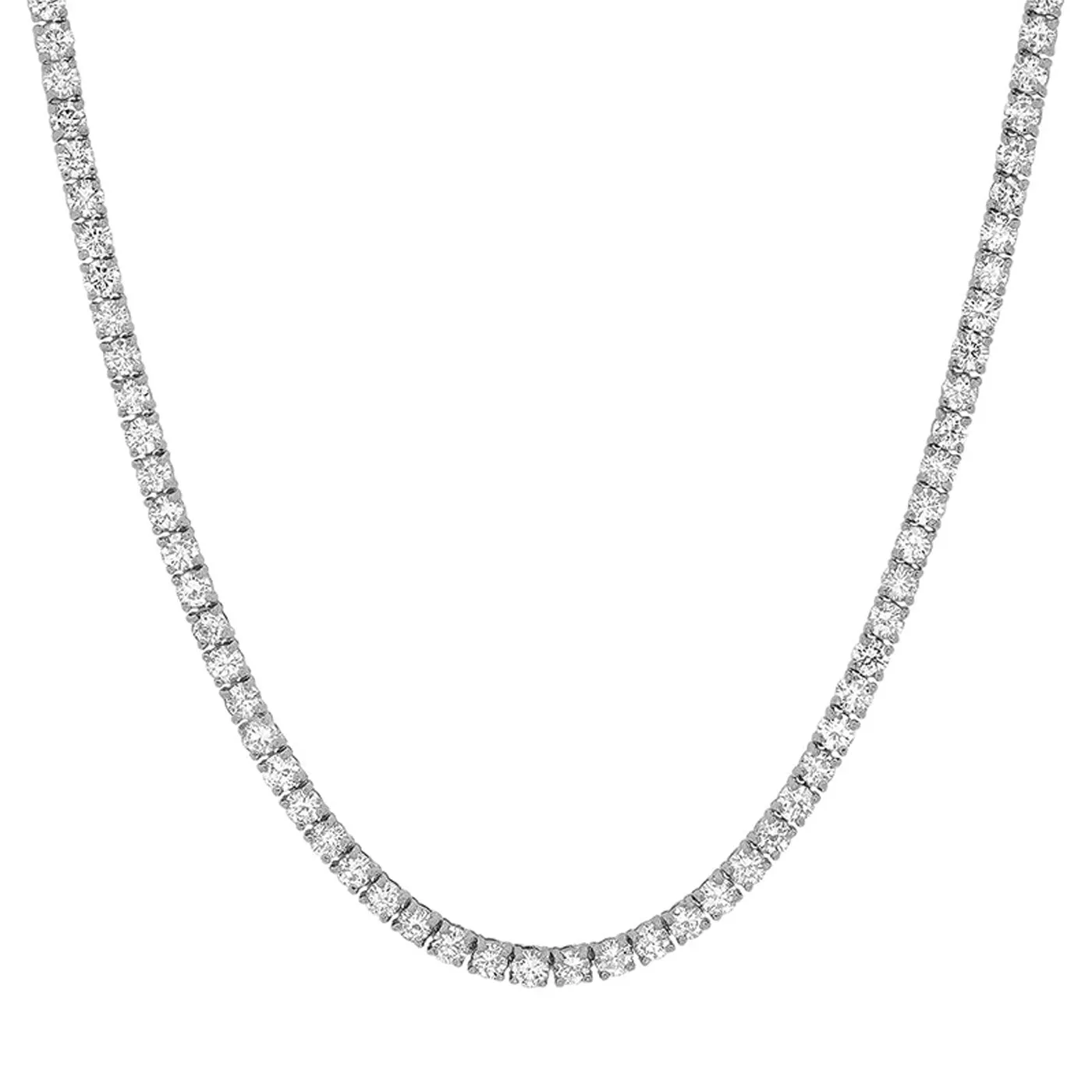23.5ct Round Cut 14K White Gold 4-prongs F VVS2 Diamond Tennis Necklace