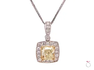 2.47 Carat Fancy Yellow Radiant Diamond Halo Pendant