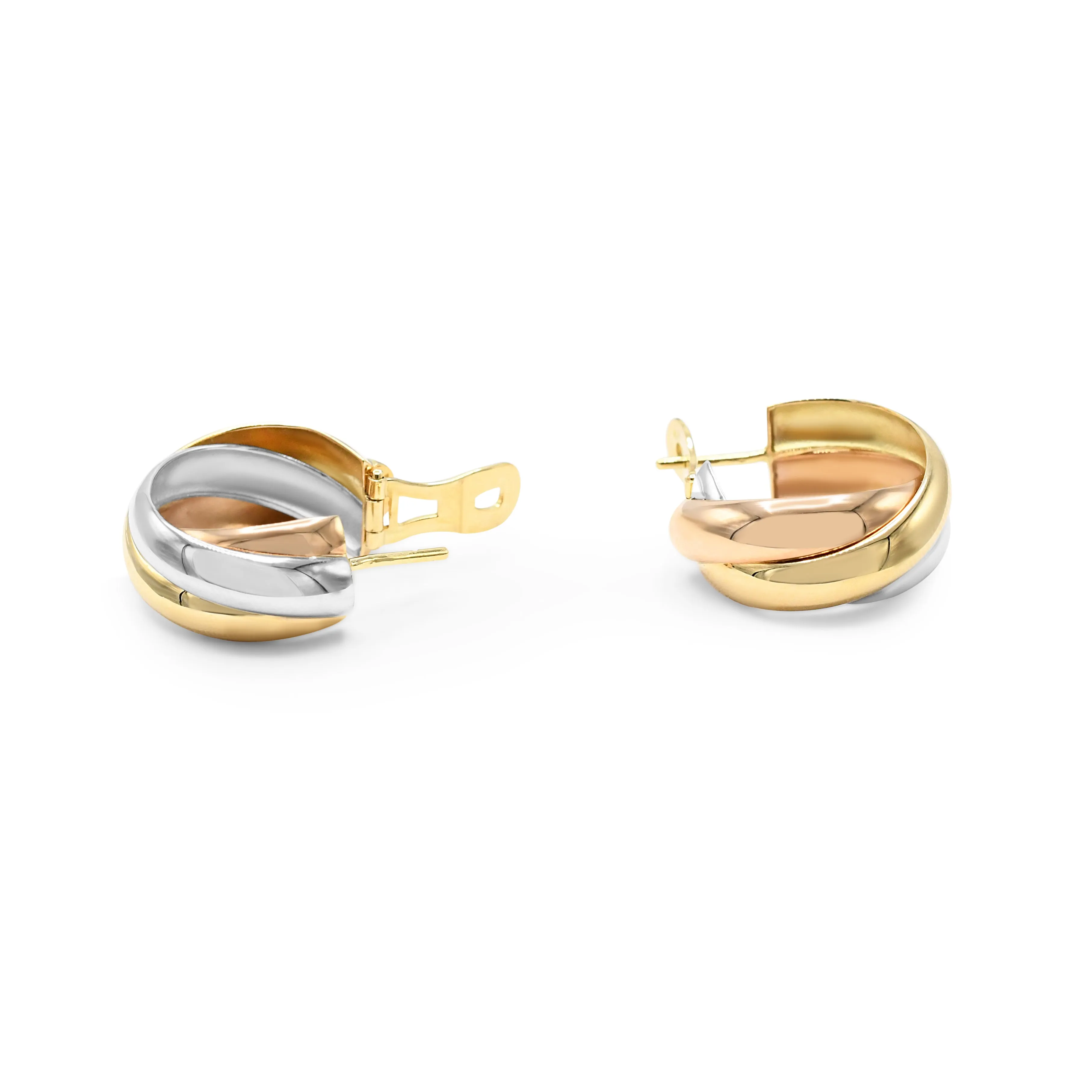 3 Colour Gold Hoop Earrings - 18ct Gold