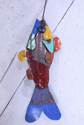 30 1/2" Colorful Hanging Metal Fish with Hook on Top decorative plants  