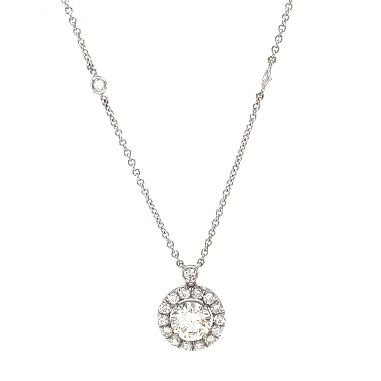 3.35ct Natural Round Diamond Halo Pendant Station Necklace in?14K White?Gold