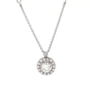 3.35ct Natural Round Diamond Halo Pendant Station Necklace in?14K White?Gold