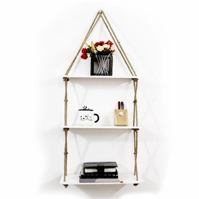 3-Tier Wall Hanging Shelf With Cross Jute Rope cactus succulent plant  