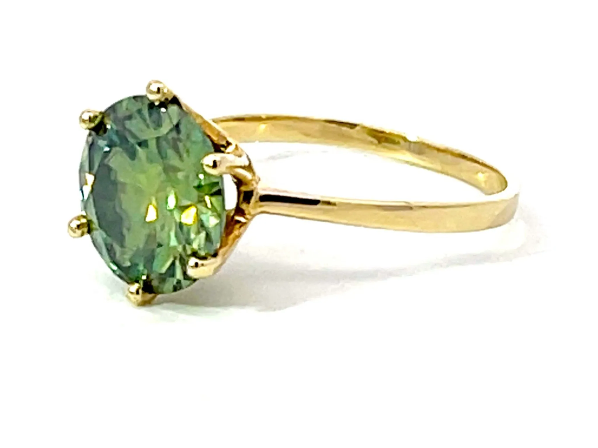 4 Carat Fancy Intense Green Moissanite Solitaire Ring in 14K Yellow Gold