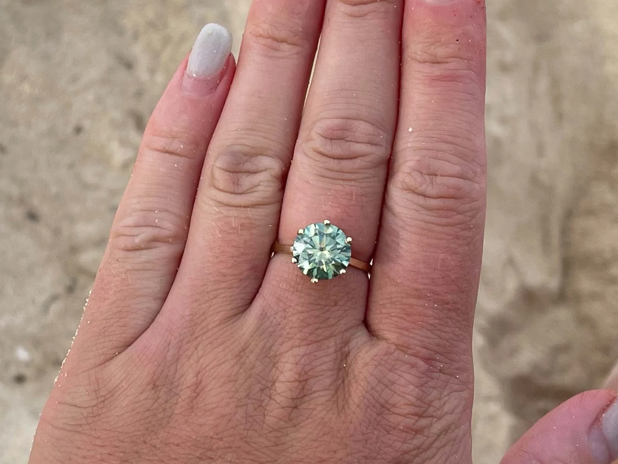 4 Carat Fancy Intense Green Moissanite Solitaire Ring in 14K Yellow Gold