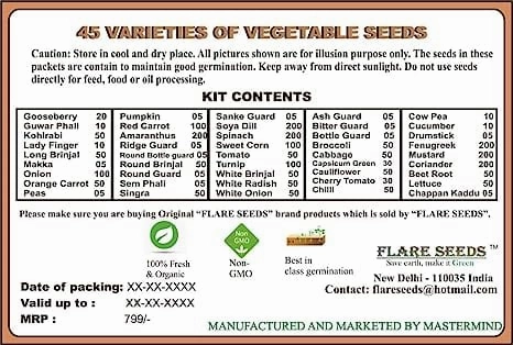 45 Varieties Vegetable 2550  Seeds