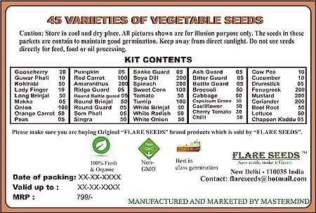 45 Varities of Vegetables 2500  Seeds With Instruction Manual