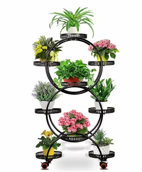 46.9 in. x 29.1 in. 9 Potted Multiple Indoor/Outdoor Black Metal Plant Stand Flower Pot Holder (6-Tier) cactus succulent plant  