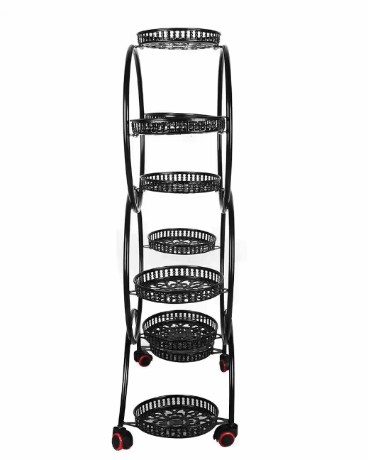 46.9 in. x 29.1 in. 9 Potted Multiple Indoor/Outdoor Black Metal Plant Stand Flower Pot Holder (6-Tier)