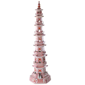 48" Porcelain Rust & White 8 Layer Pagoda dried flowers  