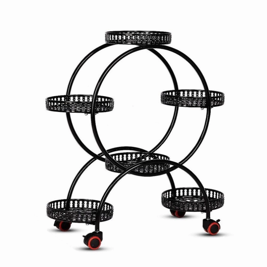 4 Layer 6 Pots Flower Holder Plant Stand Shelf 4-Wheel Free Moving Rack V63-840601