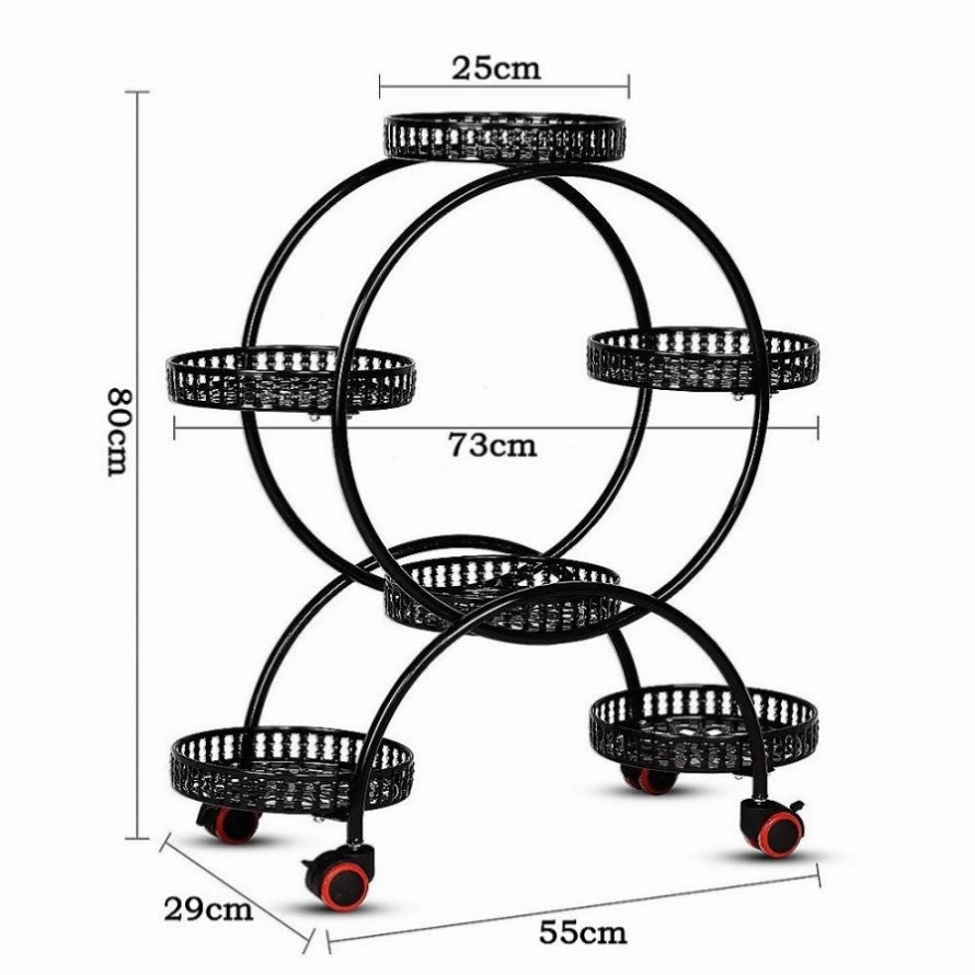 4 Layer 6 Pots Flower Holder Plant Stand Shelf 4-Wheel Free Moving Rack V63-840601