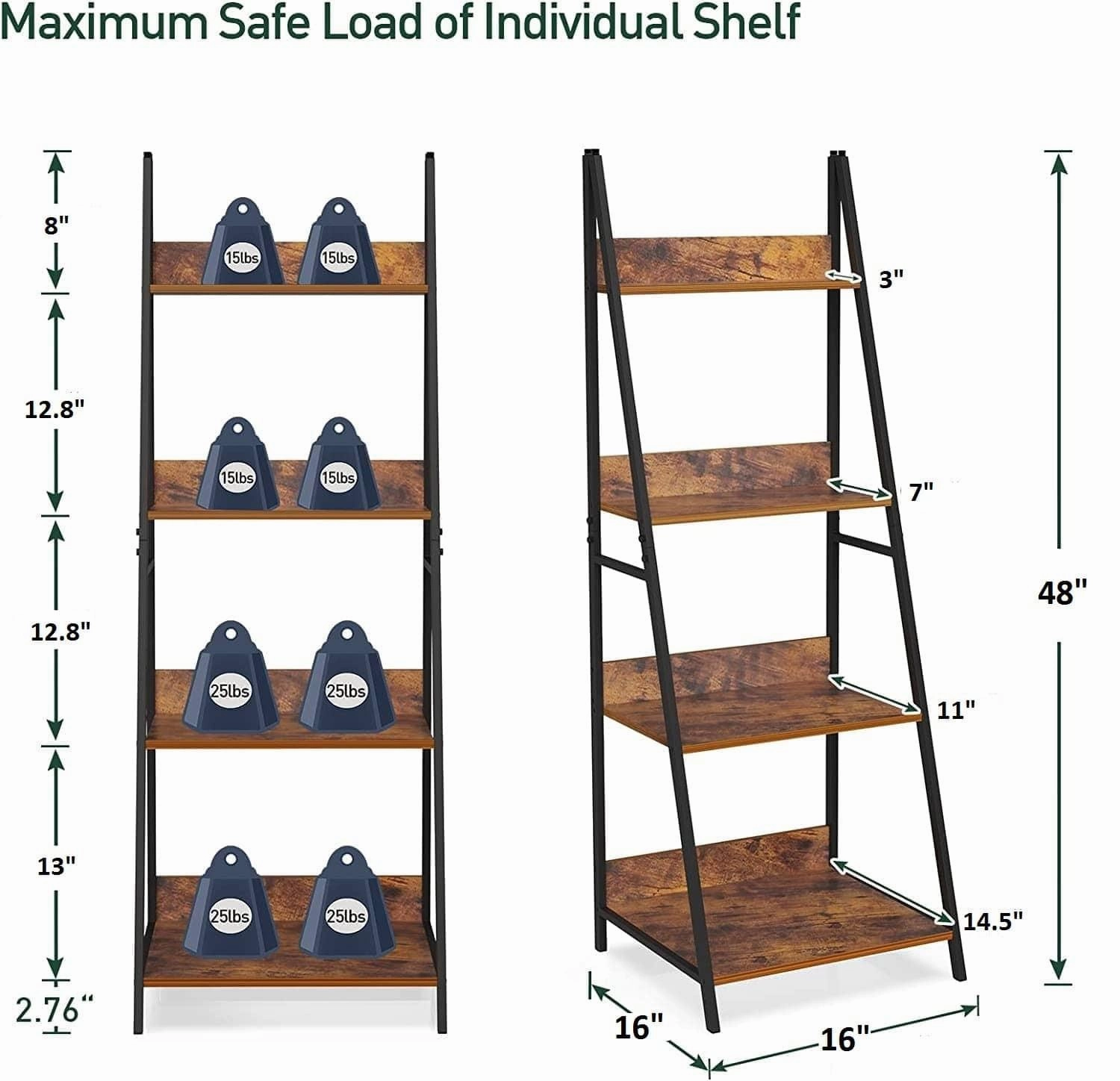 4-Tier Ladder Shelf, Wood Plant Flower Stand Storage Rack Shelf Steel Frame for Office and Home(Brown)