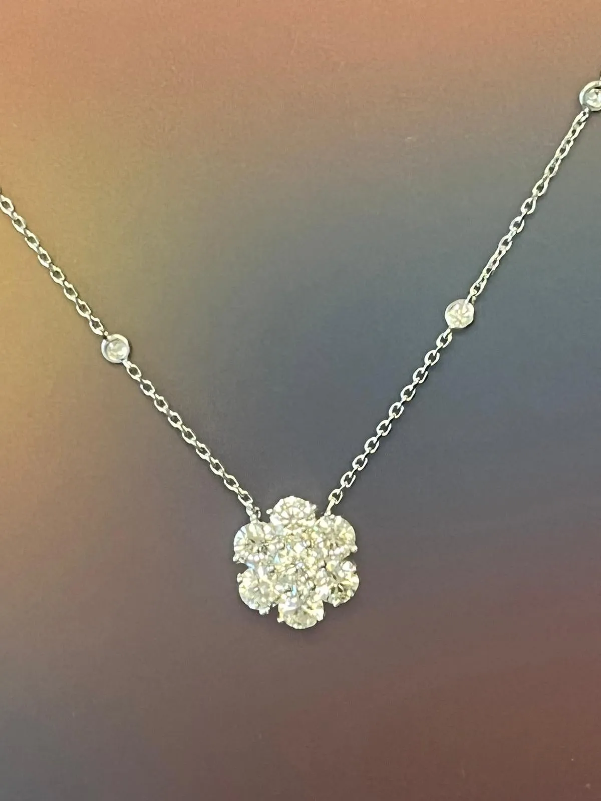 4ctw Cluster Pendant Flower Necklace on a Diamond by the Yard Chain 14K Gold