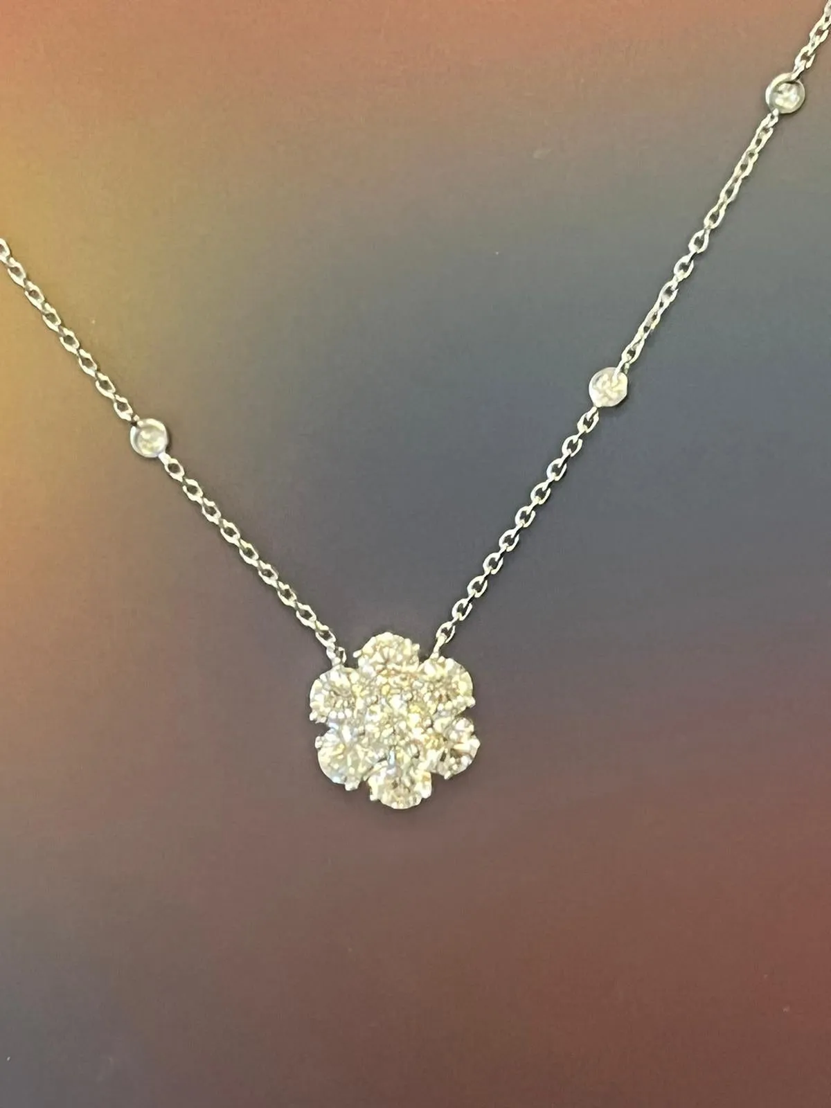 4ctw Cluster Pendant Flower Necklace on a Diamond by the Yard Chain 14K Gold