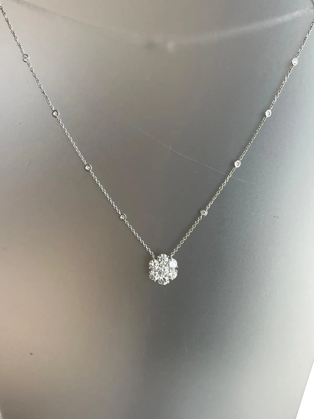 4ctw Cluster Pendant Flower Necklace on a Diamond by the Yard Chain 14K Gold
