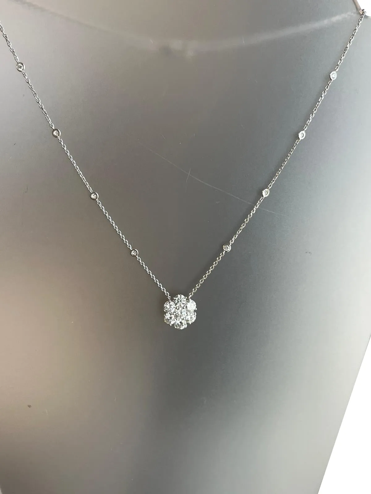 4ctw Cluster Pendant Flower Necklace on a Diamond by the Yard Chain 14K Gold