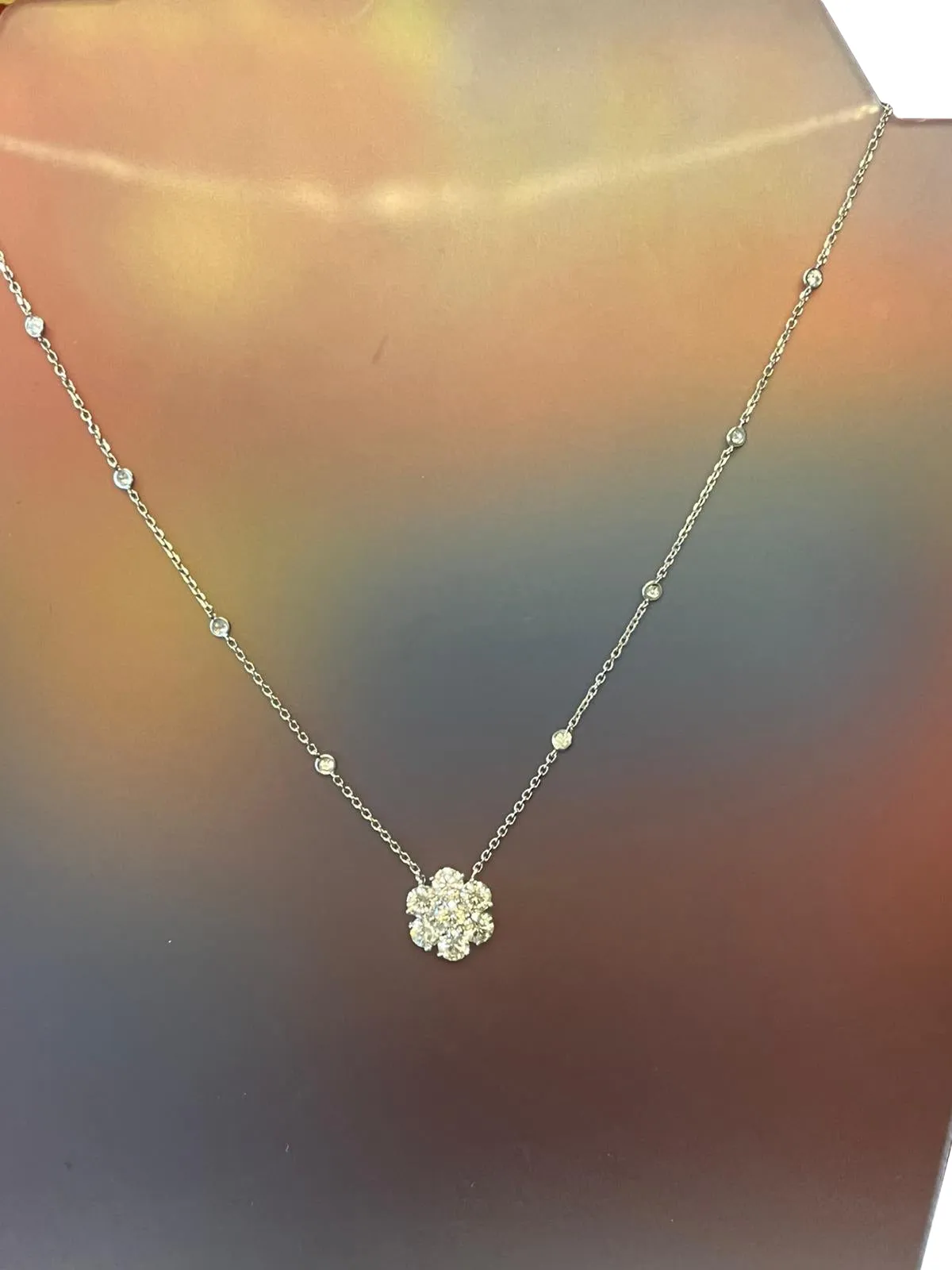 4ctw Cluster Pendant Flower Necklace on a Diamond by the Yard Chain 14K Gold