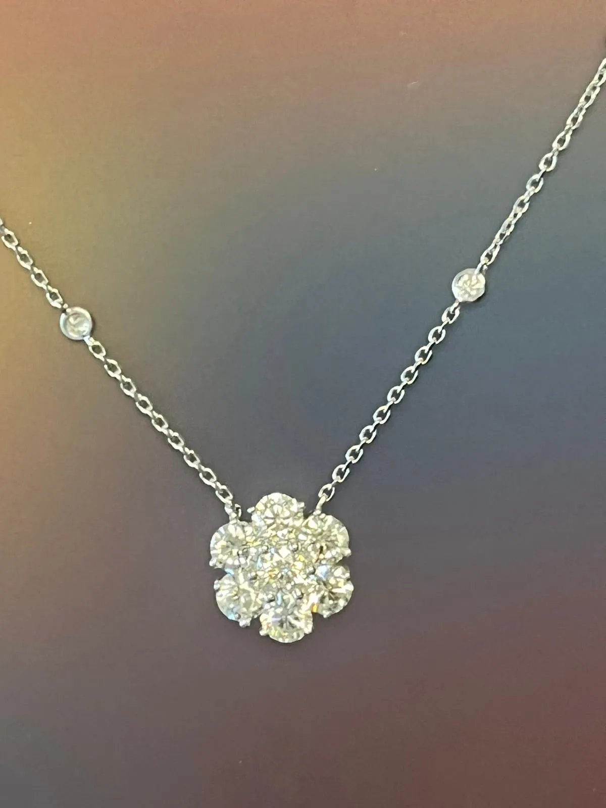 4ctw Cluster Pendant Flower Necklace on a Diamond by the Yard Chain 14K Gold