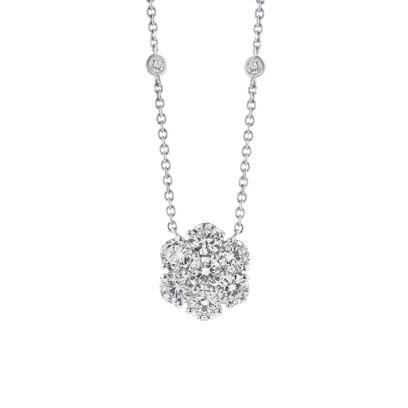 4ctw Cluster Pendant Flower Necklace on a Diamond by the Yard Chain 14K Gold