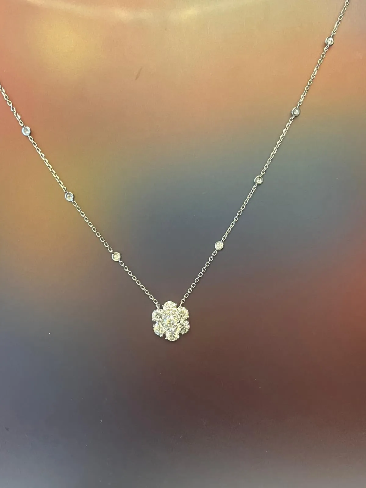 4ctw Cluster Pendant Flower Necklace on a Diamond by the Yard Chain 14K Gold