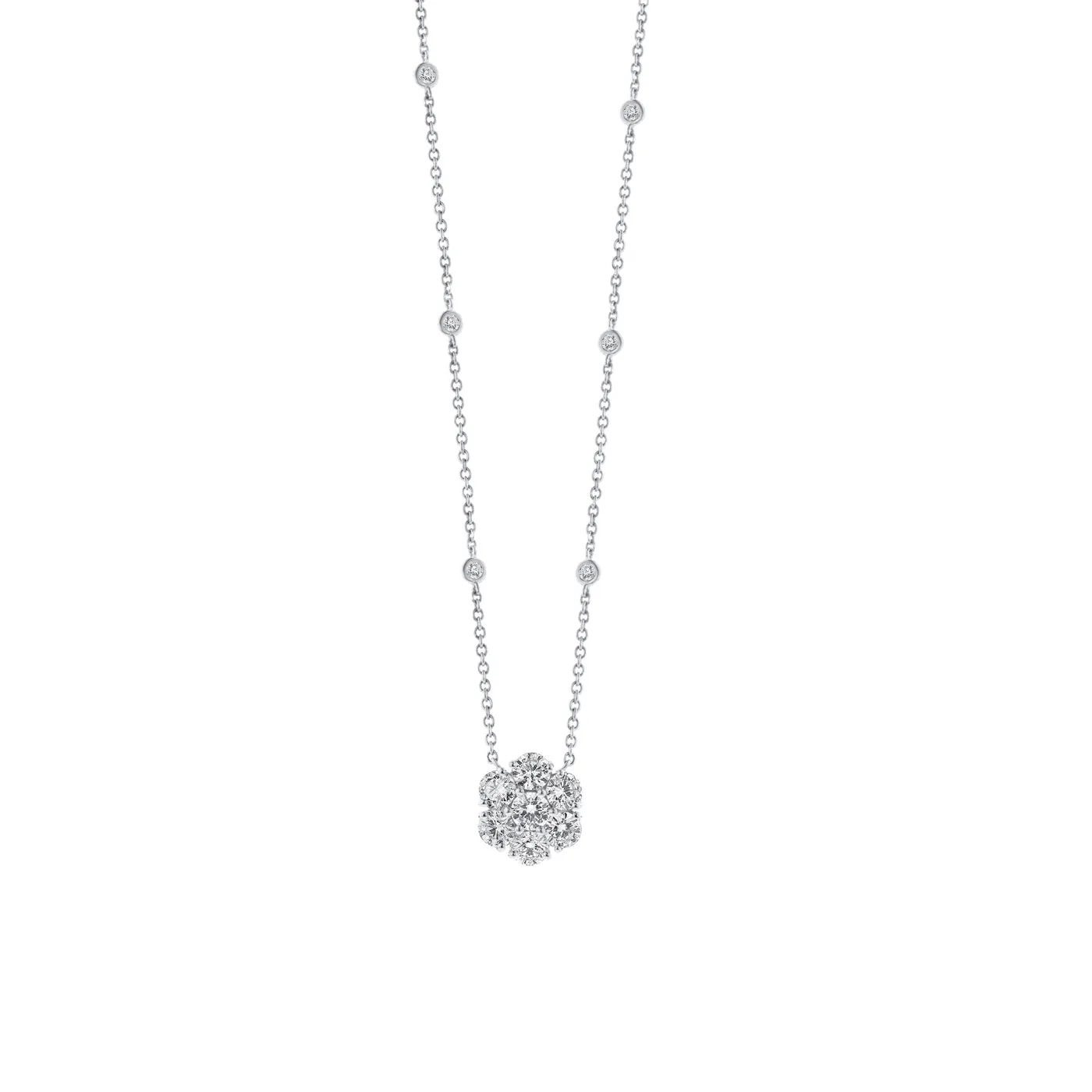 4ctw Cluster Pendant Flower Necklace on a Diamond by the Yard Chain 14K Gold