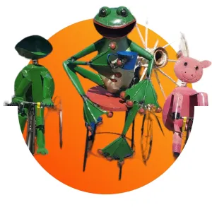 4ft Frog on Stool holding a cup decorative plants  