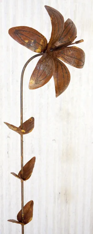 4ft Tall Outdoor Metal Lilly Flower with Leaves on Stake decorative plants  
