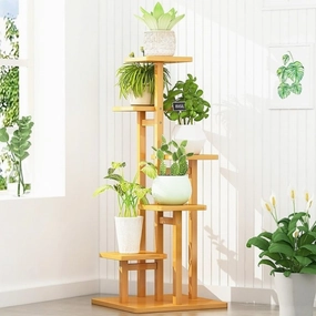 5 Tiers Vertical Bamboo Plant Stand Staged Flower Shelf Rack Outdoor Garden V63-837911 cactus succulent plant  