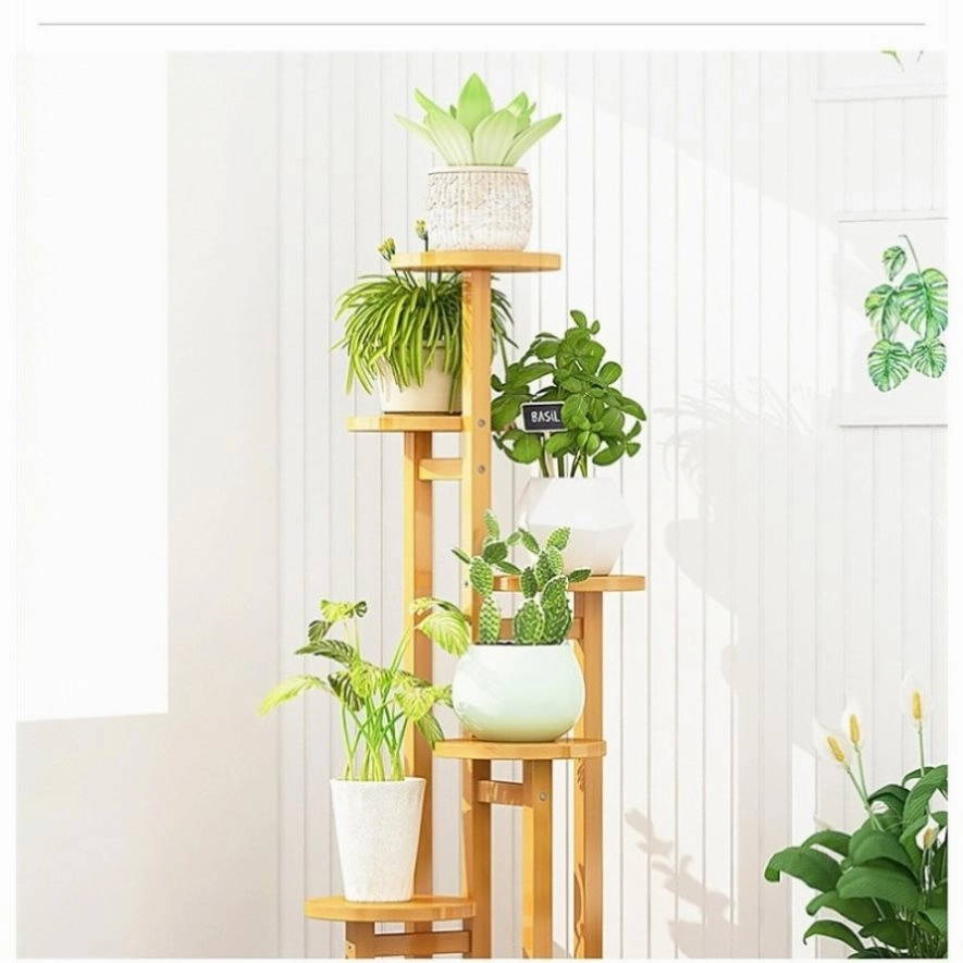 5 Tiers Vertical Bamboo Plant Stand Staged Flower Shelf Rack Outdoor Garden V63-837911