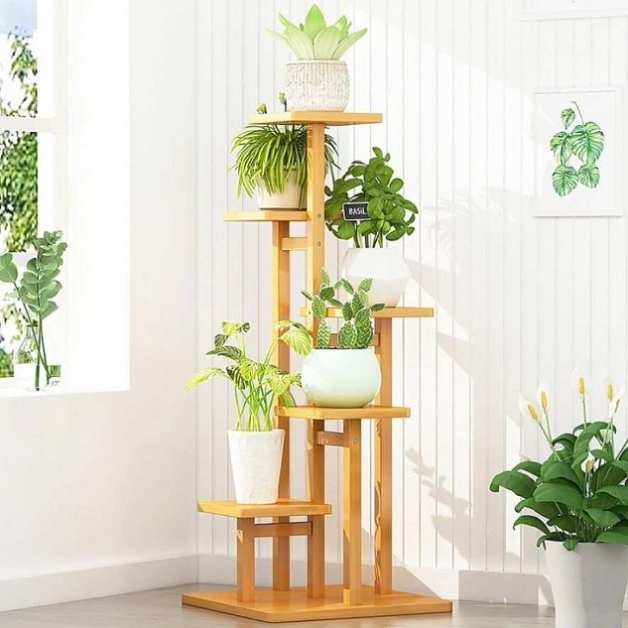 5 Tiers Vertical Bamboo Plant Stand Staged Flower Shelf Rack Outdoor Garden V63-837911 cactus succulent plant  