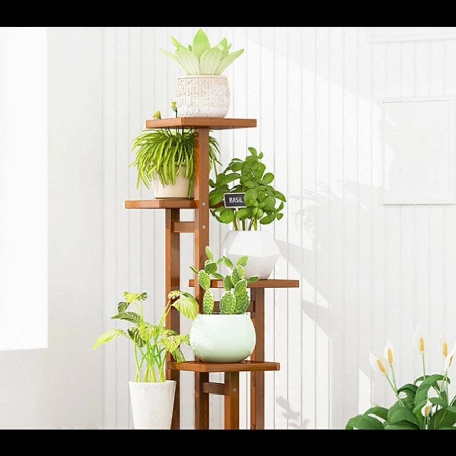 5 Tiers Vertical Bamboo Plant Stand Staged Flower Shelf Rack Outdoor Garden V63-837921