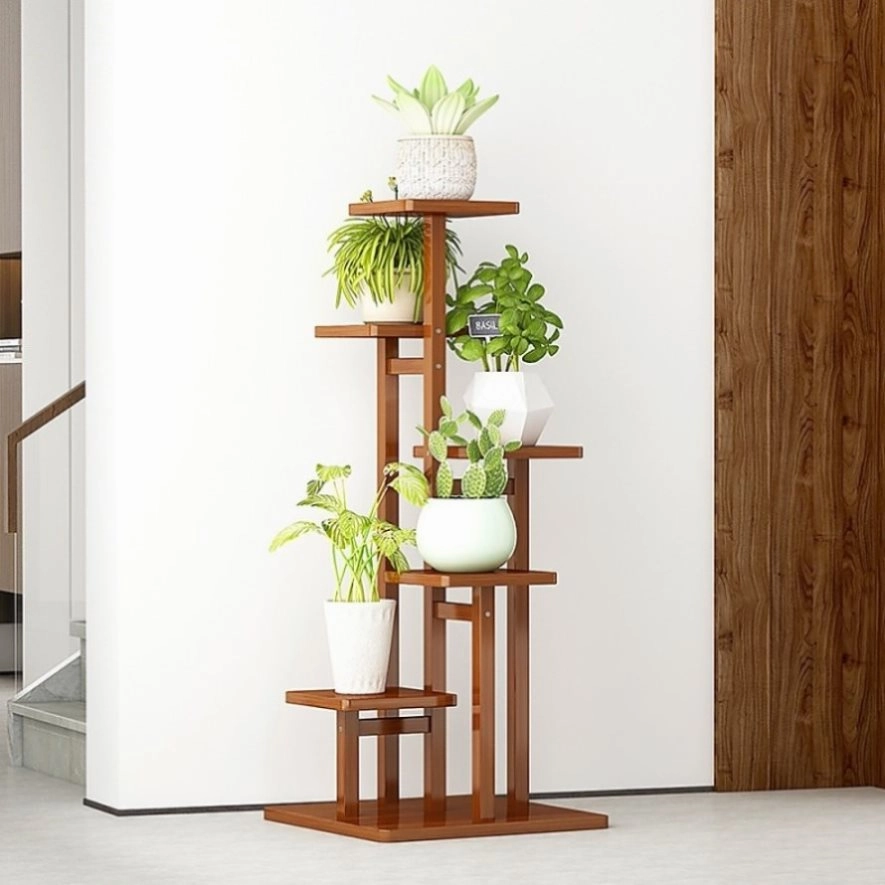 5 Tiers Vertical Bamboo Plant Stand Staged Flower Shelf Rack Outdoor Garden V63-837921