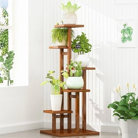 5 Tiers Vertical Bamboo Plant Stand Staged Flower Shelf Rack Outdoor Garden V63-837921 cactus succulent plant  