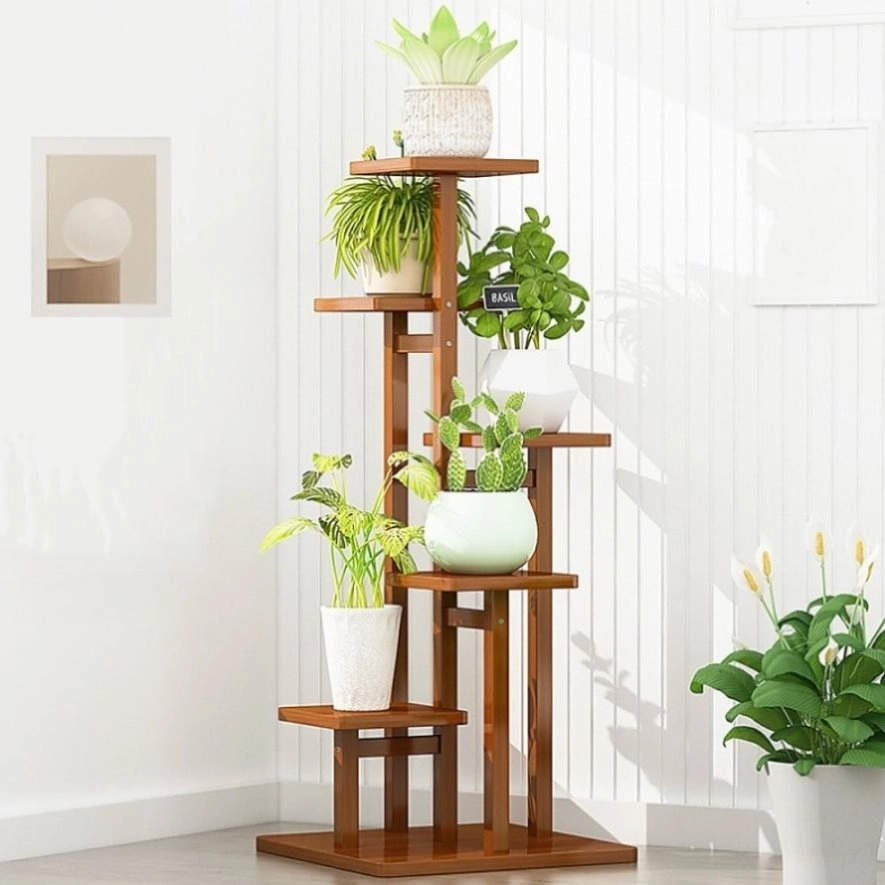 5 Tiers Vertical Bamboo Plant Stand Staged Flower Shelf Rack Outdoor Garden V63-837921