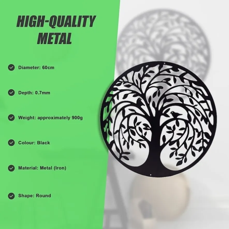60cm Tree of Life & Birds Round Metal Wall Garden Art Sculpture V63-931321