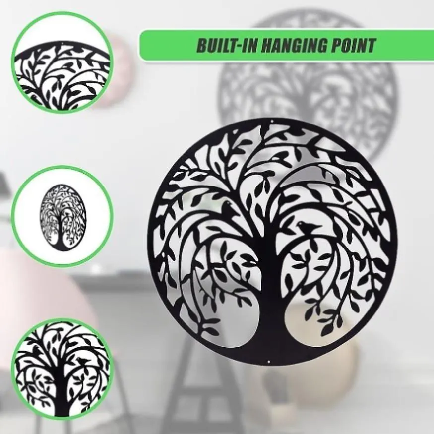 60cm Tree of Life & Birds Round Metal Wall Garden Art Sculpture V63-931321