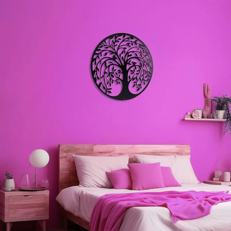 60cm Tree of Life & Birds Round Metal Wall Garden Art Sculpture V63-931321
