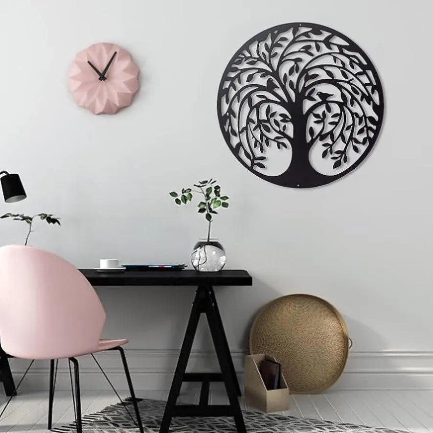 60cm Tree of Life & Birds Round Metal Wall Garden Art Sculpture V63-931321