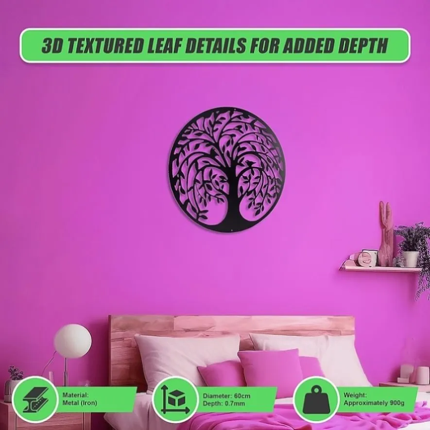 60cm Tree of Life & Birds Round Metal Wall Garden Art Sculpture V63-931321