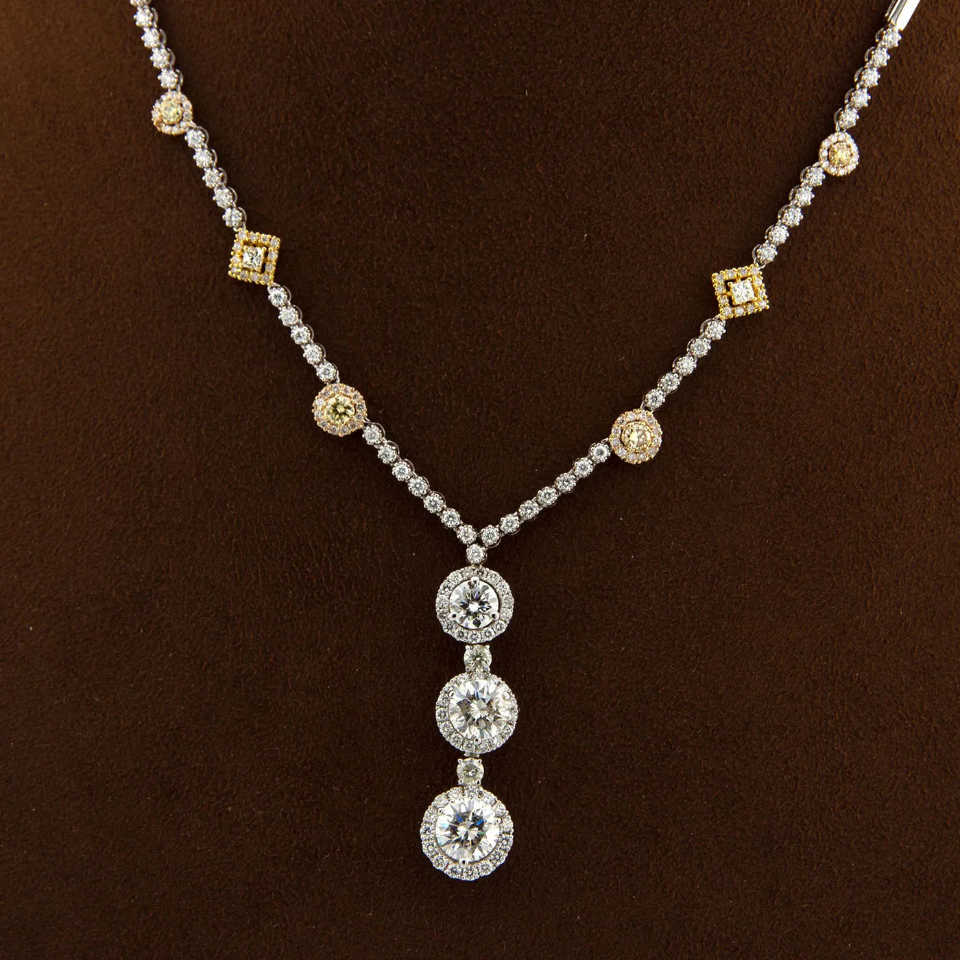 6.5 Carat Natural Round Cut Diamonds 18K White Gold Exquisite Pendant Necklace