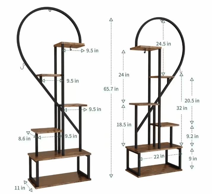 6-Tier Metal Plant Stand, Creative Half Heart Stepped Plant Stand for Home Patio Lawn Garden (2-Pack) Black