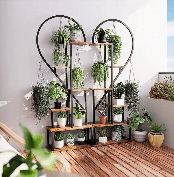 6-Tier Metal Plant Stand, Creative Half Heart Stepped Plant Stand for Home Patio Lawn Garden (2-Pack) Black
