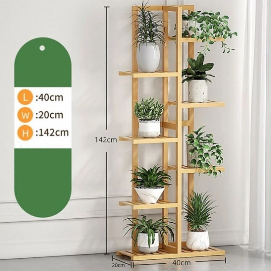 6 Tiers Vertical Bamboo Plant Stand Staged Flower Shelf Rack Outdoor Garden V63-837941